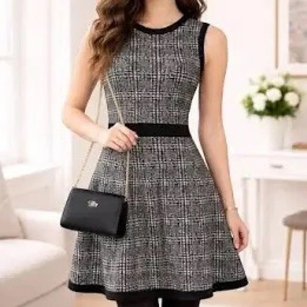 NWOT Kate Spade Mod Knit Wool Grey Plaid Sleeveless Sweater Mini Dress ($498) XS